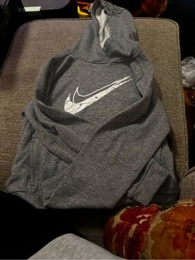 Nike Gray Pullover Hoodie with Distressed White Swoosh